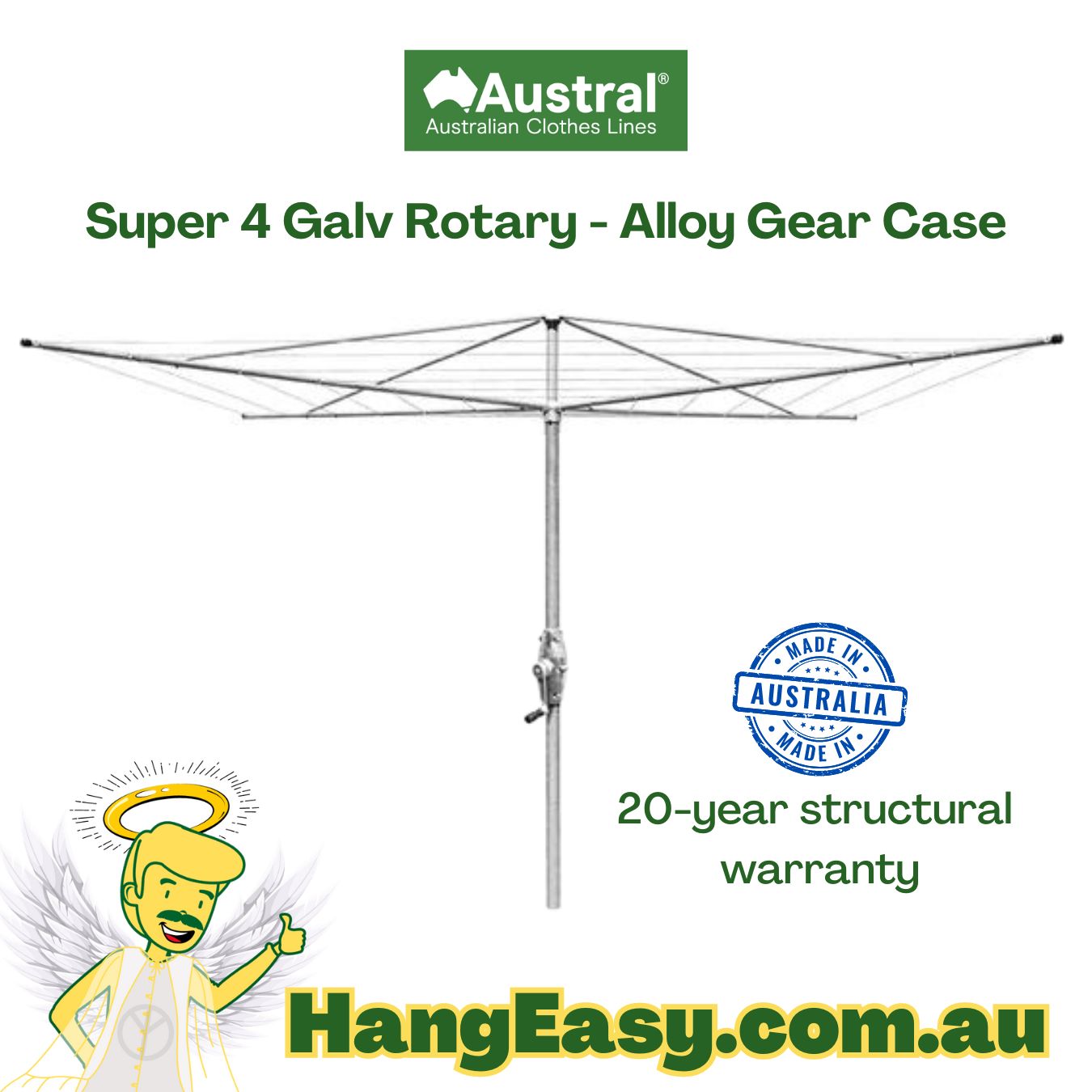 Aussie Made Super 4 Galv Rotary Clothes Hoist