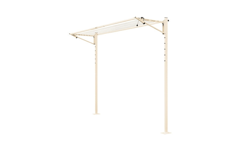 Austral Slenderline 16 folding clothesline in Classic Cream installed on the plated Ground Mount Kit 2.4m