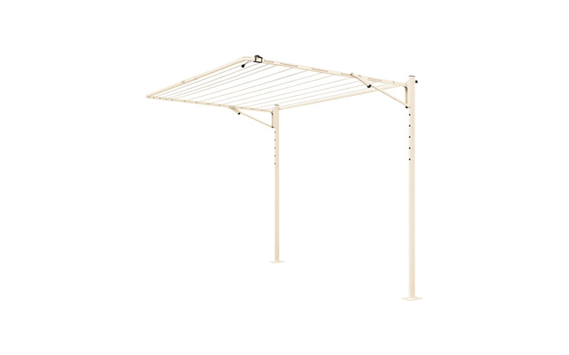 Austral Standard folding clothesline in Classic Cream installed on the plated Ground Mount Kit 2.4m